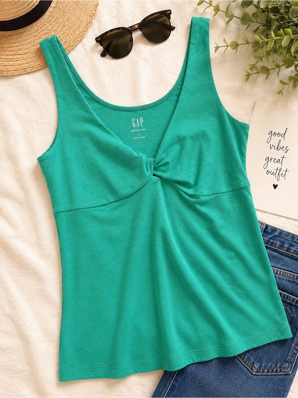 GAP Women's Teal Twist-Front Tank Top size L